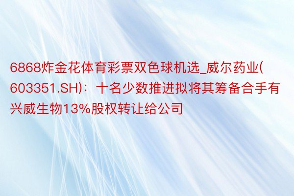 6868炸金花体育彩票双色球机选_威尔药业(603351.SH)：十名少数推进拟将其筹备合手有兴威生物13%股权转让给公司