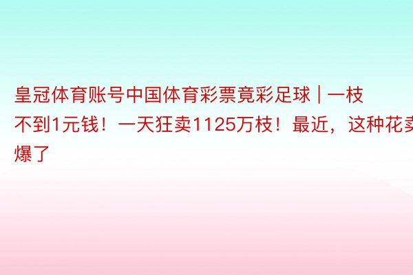 皇冠体育账号中国体育彩票竟彩足球 | 一枝不到1元钱！一天狂卖1125万枝！最近，这种花卖爆了
