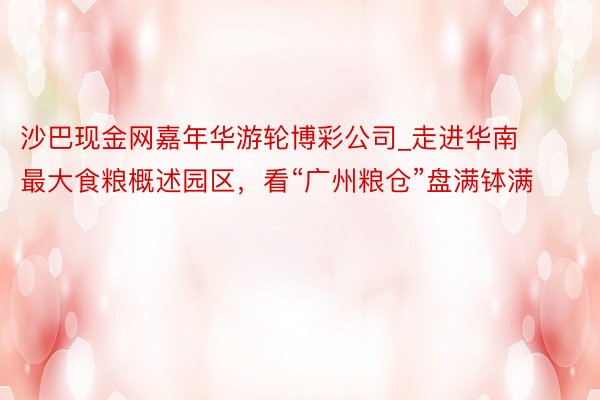 沙巴现金网嘉年华游轮博彩公司_走进华南最大食粮概述园区，看“广州粮仓”盘满钵满