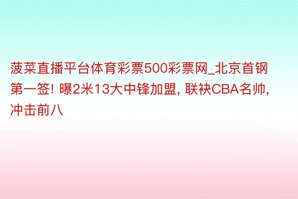 菠菜直播平台体育彩票500彩票网_北京首钢第一签! 曝2米13大中锋加盟, 联袂CBA名帅, 冲击前八