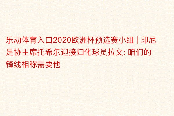 乐动体育入口2020欧洲杯预选赛小组 | 印尼足协主席托希尔迎接归化球员拉文: 咱们的锋线相称需要他