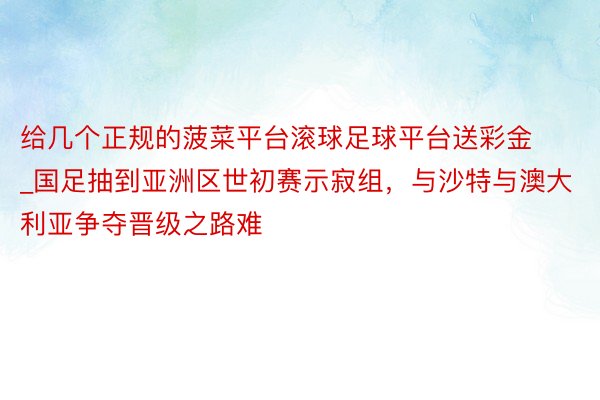 给几个正规的菠菜平台滚球足球平台送彩金_国足抽到亚洲区世初赛示寂组，与沙特与澳大利亚争夺晋级之路难